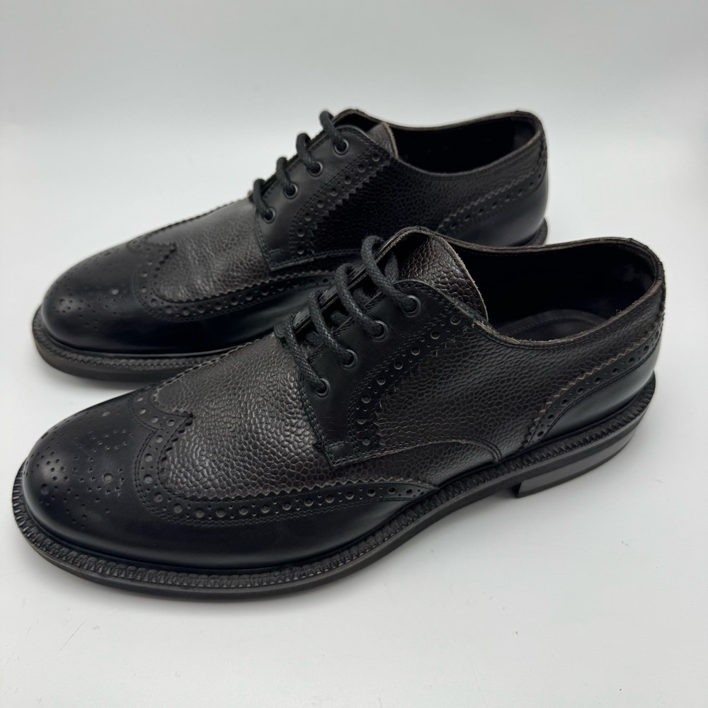 Ermenegildo Zegna Black Pebbled Leather Wingtip Derby Shoe US 9 EU 42 Dark Brown - Picture 5 of 9